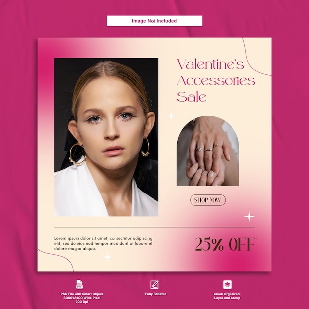Diseño de plantilla de publicación de instagram de tema degradado minimalista de venta de accesorios de san valentín