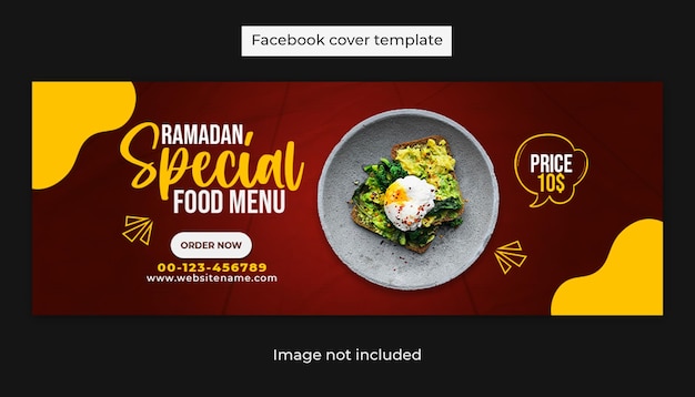 Diseño de plantilla de publicación de portada de Facebook de redes sociales de venta especial de alimentos de Ramadán