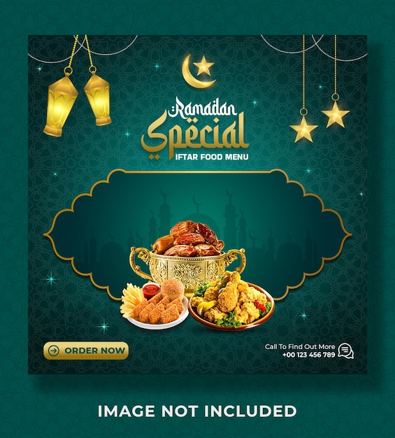 Diseño de plantilla de publicación de redes sociales de banner de menú de comida especial de Ramadan Kareem