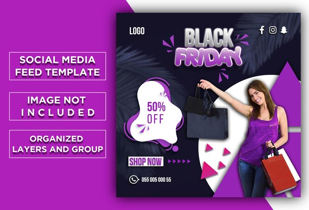 PSD diseño de plantilla de publicación de redes sociales de black friday