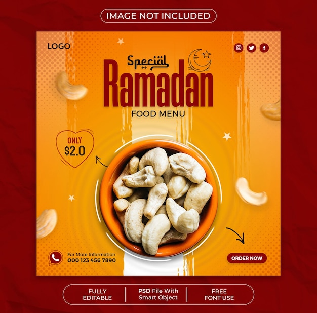 Diseño de plantilla de publicación de redes sociales de menú de comida especial de Ramadán