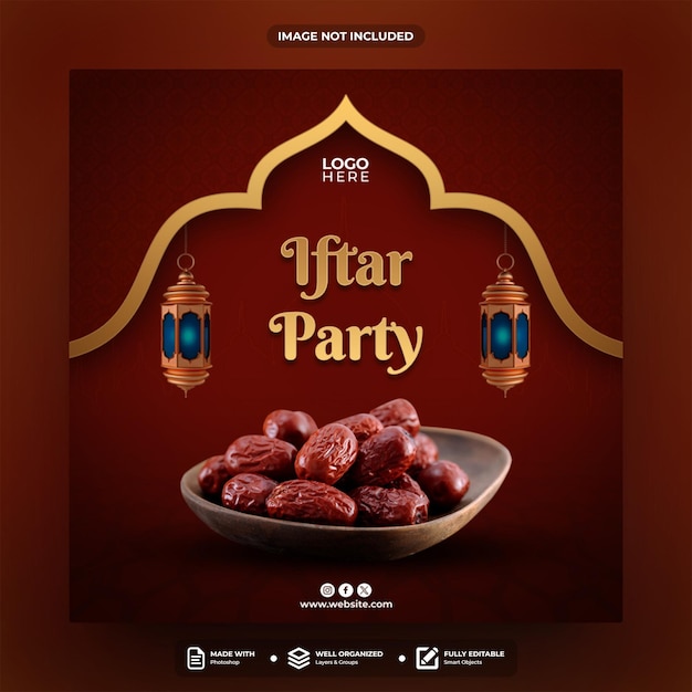 PSD diseño de plantilla de publicación de redes sociales del partido iftar