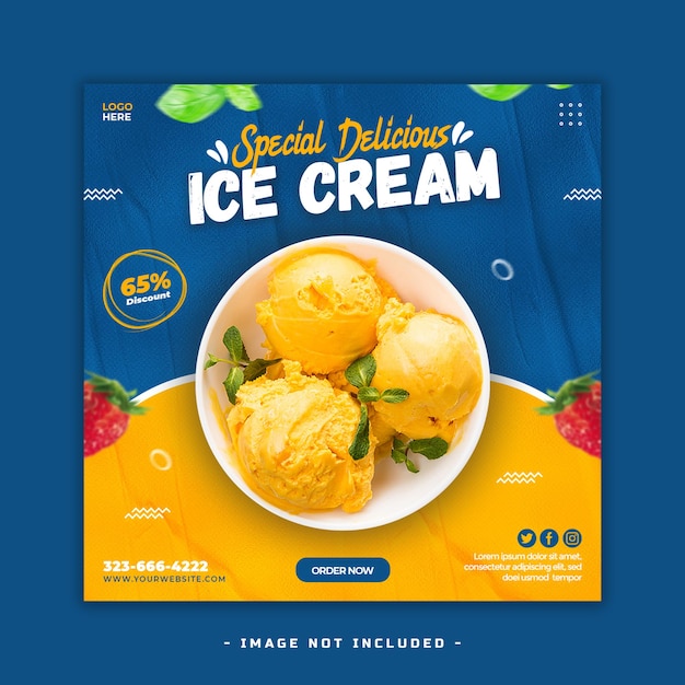 PSD diseño de plantilla de publicación de redes sociales de verano de helado