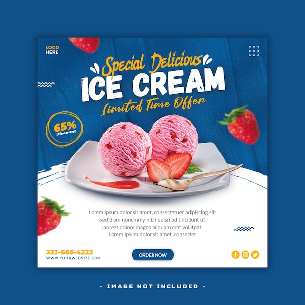 PSD diseño de plantilla de publicación de redes sociales de verano de helado