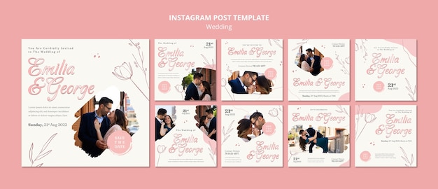 PSD diseño de plantilla de publicaciones de instagram de boda