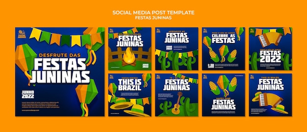 Diseño de plantilla de publicaciones de instagram de festividades juninas