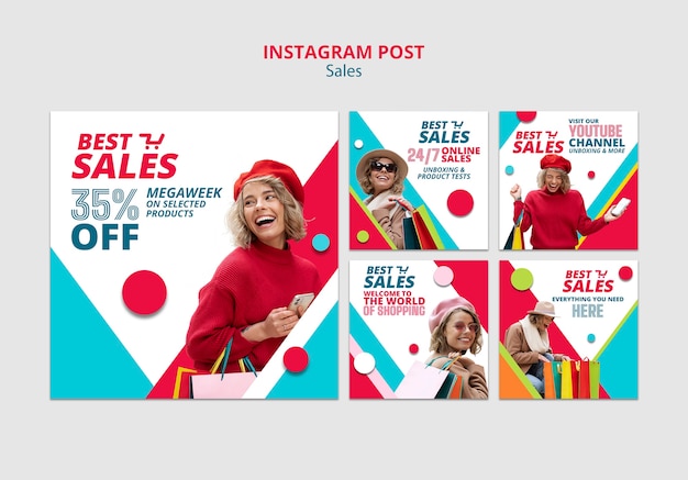 Diseño de plantilla de publicaciones de instagram de venta de diseño plano