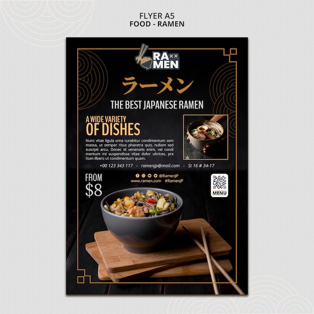 PSD diseño de plantilla de ramen de comida