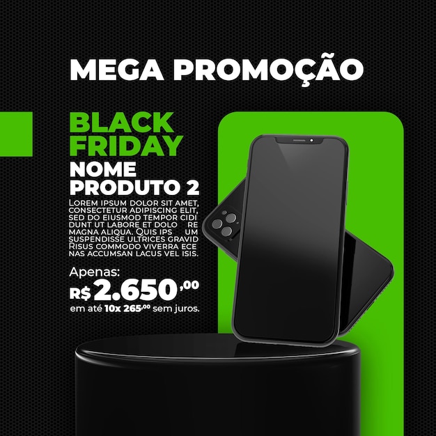 Diseño de plantilla de render 3d de viernes negro de publicación en redes sociales para campaña de marketing