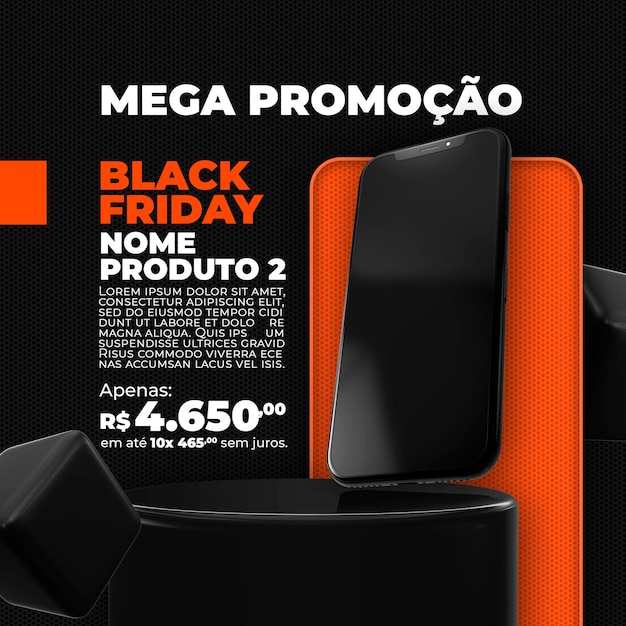 Diseño de plantilla de render 3d de viernes negro de publicación en redes sociales para campaña de marketing
