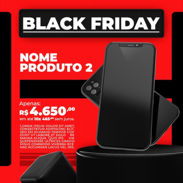 Diseño de plantilla de render 3d de viernes negro de publicación en redes sociales para campaña de marketing
