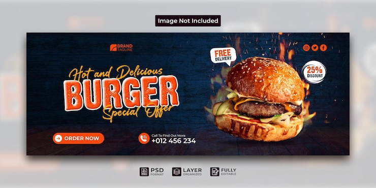 PSD diseño de plantilla de restaurante de comida rápida de portada de facebook de hamburguesa caliente y deliciosa