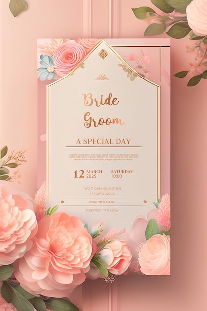 PSD diseño de plantilla de tarjeta de boda floral y de lujo