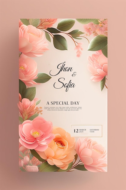 diseño de plantilla de tarjeta de boda floral y de lujo