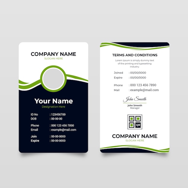 Diseño de plantilla de tarjeta de identificación con color verde para el personal de la empresa