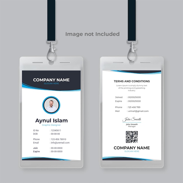 Diseño de plantilla de tarjeta de identificación moderna y limpia para empresa corporativa