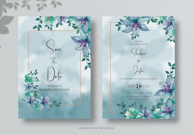 Diseño de plantilla de tarjeta de invitación de boda floral acuarela pintada a mano psd