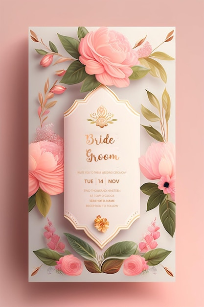 Diseño de plantilla de tarjeta de invitación de boda floral y de lujo