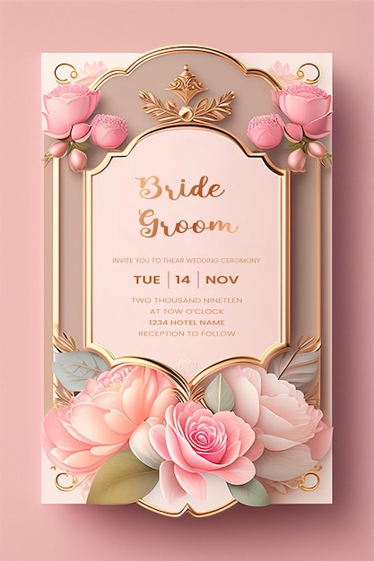 PSD diseño de plantilla de tarjeta de invitación de boda floral y de lujo