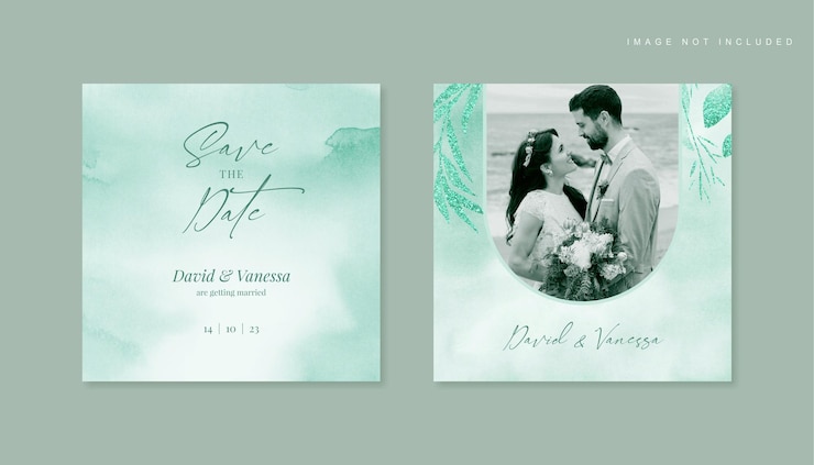 PSD diseño de plantilla de tarjeta de invitación de boda con foto turquesa