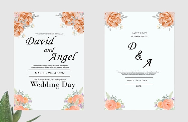 Diseño de plantilla de tarjeta de invitación de boda minimalista PSD premium
