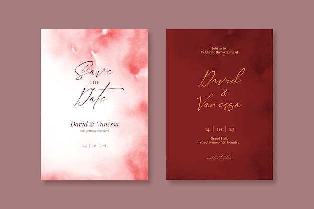 Diseño de plantilla de tarjeta de invitación de boda rojo pastel acuarela