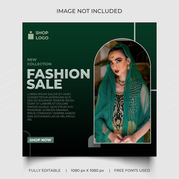 Diseño de plantilla de venta de moda verde oscuro de lujo para redes sociales