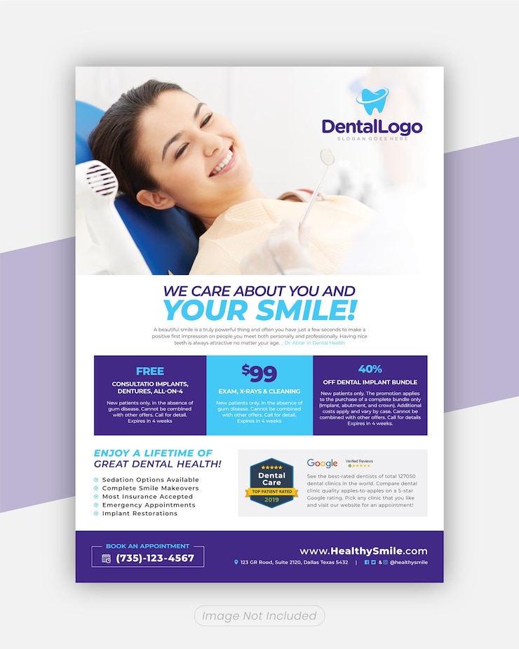 Diseño de plantilla de volante promocional de salud dental