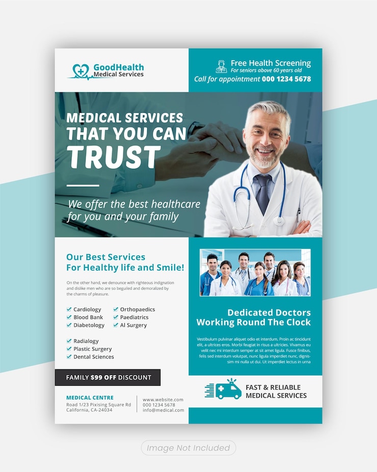 PSD diseño de plantilla de volante de servicio médico
