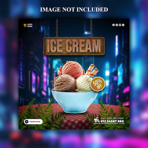 PSD diseño de plantillas de anuncios de redes sociales o publicaciones de instagram para helados deliciosos de psd