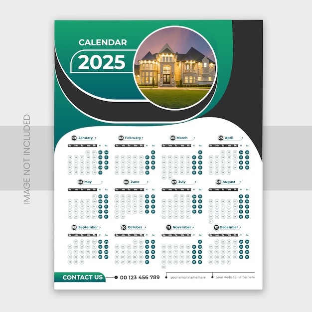 Diseño de plantillas de calendario de pared 2025 y Feliz Año Nuevo