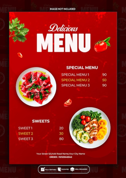 Diseño de plantillas de carteles de menús especiales de restaurantes