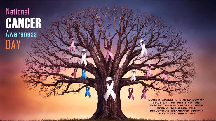 Diseño de plantillas para el Día Nacional de Concienciación sobre el Cáncer con la cinta del símbolo del árbol