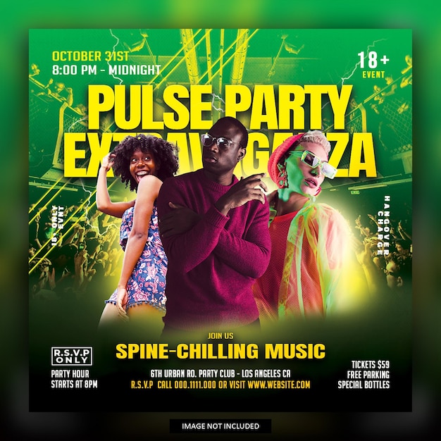 Diseño de plantillas de folletos de Pulse Party o redes sociales