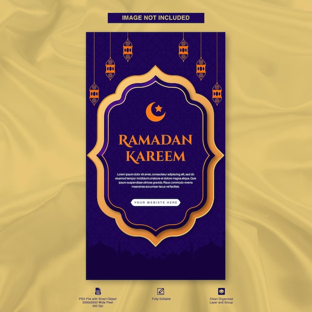 Diseño de plantillas de historias de Instagram de Ramadan Kareem con Linterna Islámica