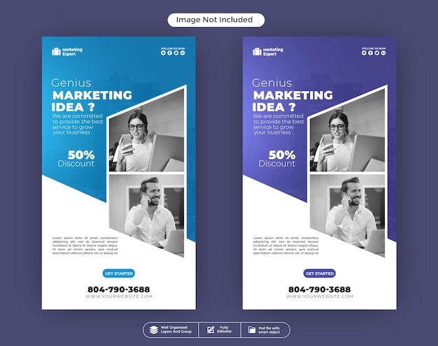 Diseño de plantillas de historias de marketing digital