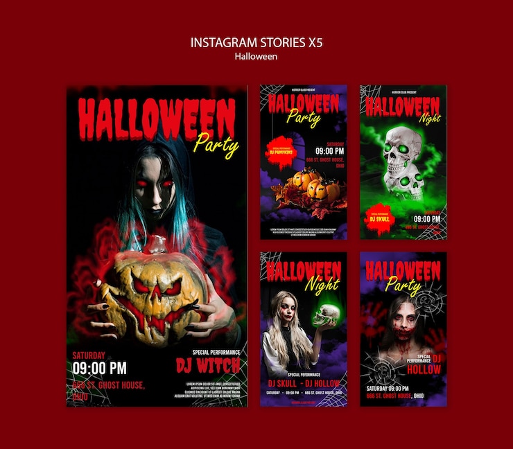PSD diseño de plantillas de instagram para halloween