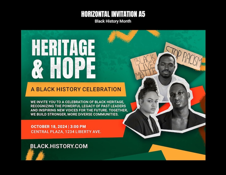 PSD diseño de plantillas de invitaciones para el mes de la historia negra