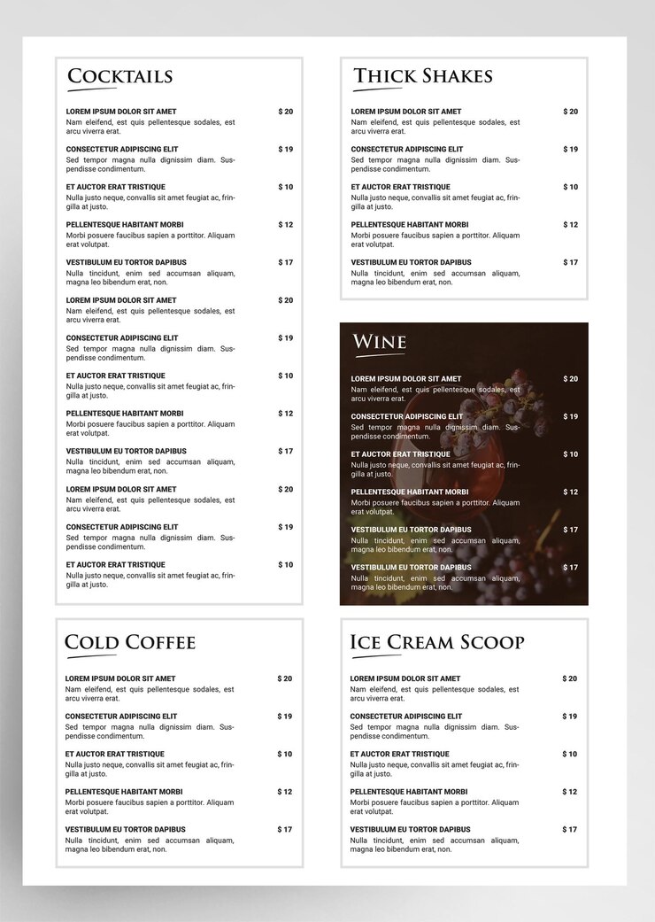 PSD diseño de plantillas de menús de restaurantes de bebidas y alimentos
