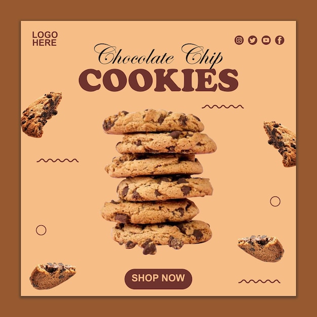 Diseño de plantillas de pósters de redes sociales para cookies de psd