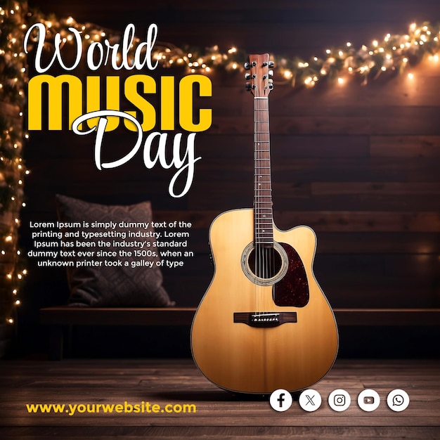 Diseño de plantillas de publicaciones y banners en las redes sociales para el Día Mundial de la Música