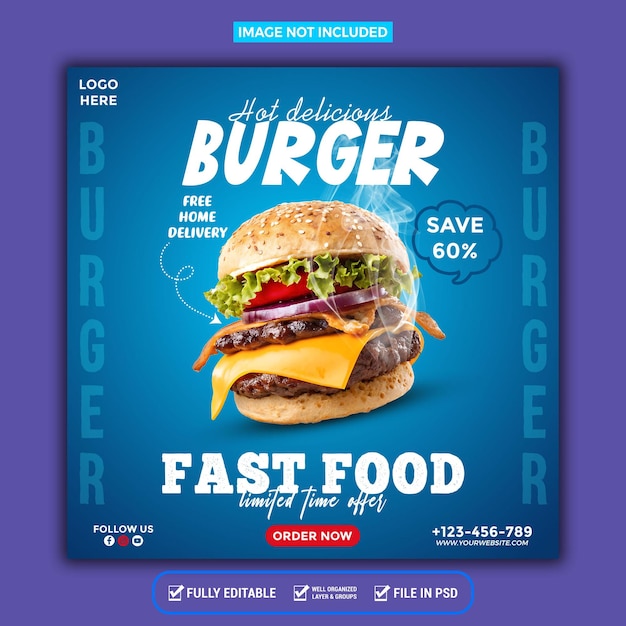 Diseño de plantillas de publicaciones en las redes sociales de Delicious Burger