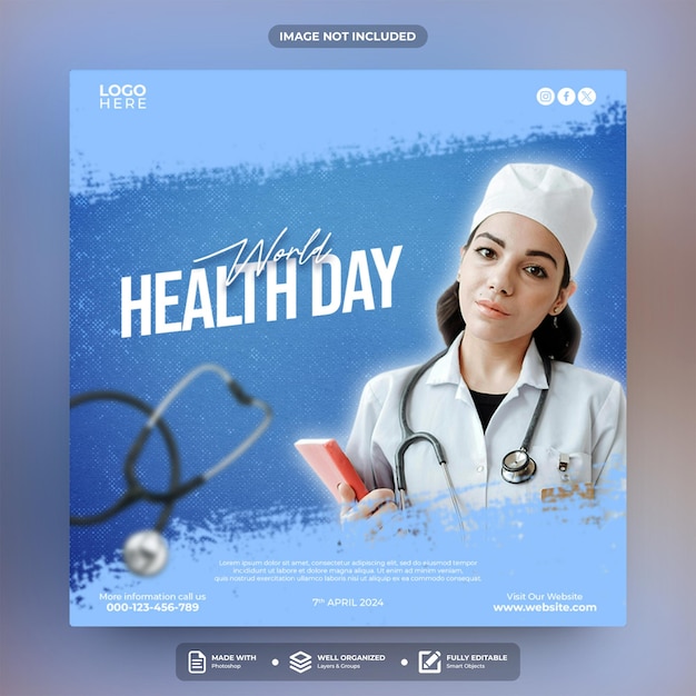 Diseño de plantillas de publicaciones en las redes sociales del día mundial de la salud