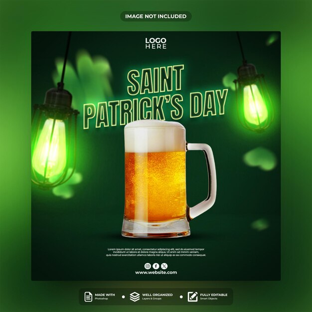 diseño de plantillas de publicaciones en las redes sociales del día de San Patricio