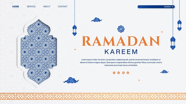Diseño de plantillas de Ramadán Página de aterrizaje Fondo islámico