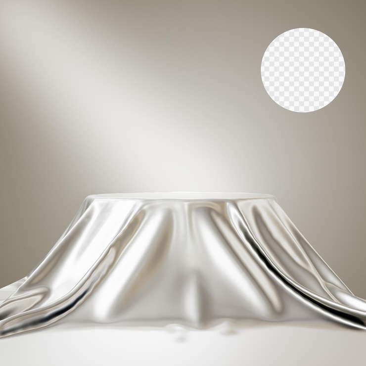 PSD diseño de podio de mesa de tela renderizada en 3d en fondo plateado