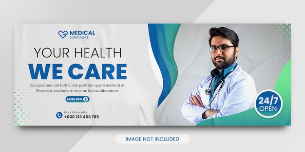 Diseño de portada de banner de atención médica y plantilla de banner web