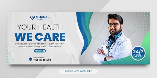 PSD diseño de portada de banner de atención médica y plantilla de banner web