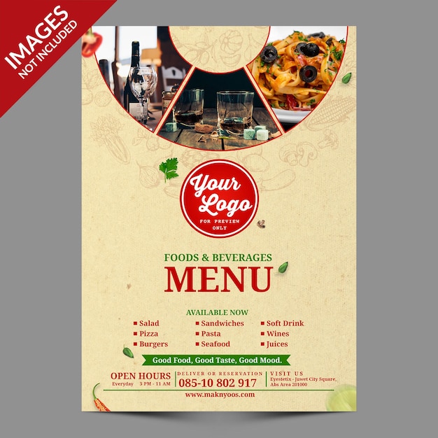 Diseño de portada de menú de comida vintage Plantilla PSD premium