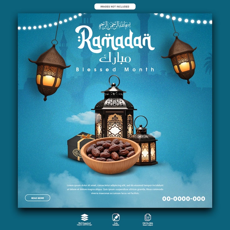 PSD diseño de post promocional de instagram de ramadan mubarak psd gratuito incluido